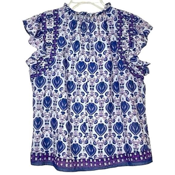 Sea New York Brigitte Border Top Violet Flutter Sleeves Cottage Victorian Tank L - Picture 3 of 10